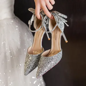 6.5厘米/8.5厘米Sapatos De Salto性感婚礼派对亮片尖头细高跟鞋女士高跟鞋