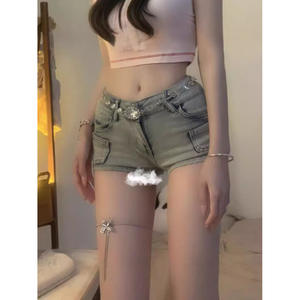 American Retro Straight Hot Pants for <b>Women</b> 2025 Summer Slim Fit High Waist Denim <b>Shorts</b> with Casual Print Design - Product Image 1