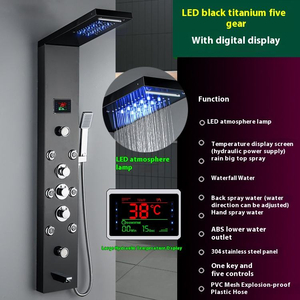 Panel de <span class=keywords><strong>Ducha</strong></span> Termostático Contemporáneo de Acero Inoxidable con Doble Maneral, Sistema con Regadera de Lluvia y Cascada, y Caño para Bañera con Acabado Cepillado - Product Image 3