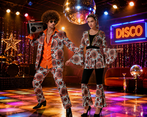<span class=keywords><strong>Disfraz</strong></span> de Discoteca de los 70 para Hombres, Mujeres y Parejas, Pantalones Anchos con Estampado Psicodélico, Atuendo Retro Hippie para Festivales y Actuaciones en Escenario - Product Image 1