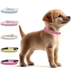 Sparkling Rhinestone Dog & <b>Cat</b> <b>Collar</b> DIY Letter Solid Pattern PU <b>Leather</b> Pet <b>Collar</b> Diamond All Seasons Use Buckle Closure - Product Image 1