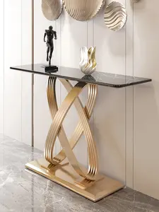 2024 роскошный золотой консольный стол из нержавеющей стали с мраморной столешницей для гостиной, столовой, прихожей, угловой стол, мебель