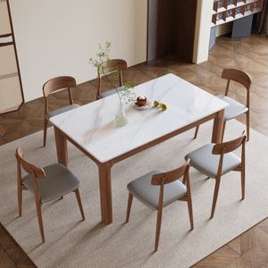 Ensemble de table à manger rectangulaire en bois moderne et simple, style chinois, avec plateau en marbre pour usage extérieur et domestique - Product Image 5