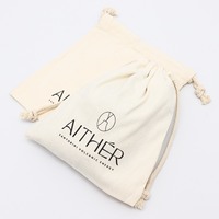 Sac à cordon en coton beige 100% écologique naturel avec logo de marque imprimé pour cadeau, petite pochette anti-poussière personnalisée