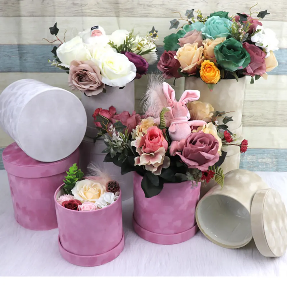 रंगीन साबर बनावट दौर मखमल फूल बॉक्स वेलेंटाइन दिवस पैकेजिंग उपहार