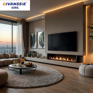 <span class=keywords><strong>Meuble</strong></span> <span class=keywords><strong>TV</strong></span> mural <span class=keywords><strong>gris</strong></span> moderne sur mesure avec foyer intégré pour salon intelligent - Product Image 6