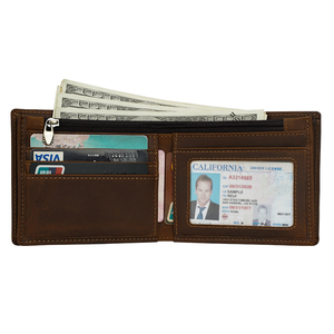Portefeuille Homme en Cuir Véritable Pleine Fleur Marron avec Fermeture Éclair, Style Luxe Slim, en Cuir de Vachette Crazy Horse, Protection RFID, Idéal pour le Dropshipping (USA) - Product Image 3