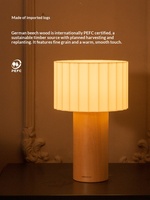 Lampe de table nordique moderne en bois de hêtre avec abat-jour en tissu plissé, lampe de chevet minimaliste pour salon, chambre à coucher, bureau