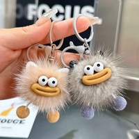 Porte-clés pendentif singe mignon à grande bouche en fausse fourrure de vison et cuir véritable, design original, style coréen, jouet en peluche pour sac