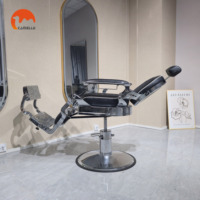 Fauteuils de coiffure et de barbier inclinables de qualité professionnelle, style vintage, chromés, à dossier rond et à rayures de course