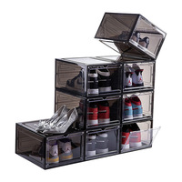 Boîte à chaussures transparente en PP anti-poussière et résistante à l'humidité, empilable et magnétique, bacs de rangement à rabat, bureau, garde-robe, personnalisable, vente en gros