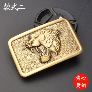 Tamanho Interno 40mm Sólido Latão Pena tigre leão Cabeça Jade Western Nome Placa Belt Buckle - Product Image 5