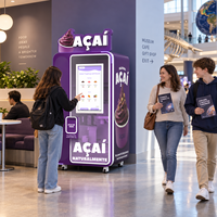 Distributeur automatique intelligent de crème glacée molle à l'açaï - Entièrement automatique, en libre-service, avec paiement sans espèces et surveillance à distance