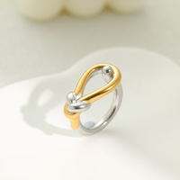 Bague en acier inoxydable torsadée épaisse bicolore or et argent, plaquée or pour femme, vente en gros