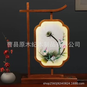 Lampe de table brodée double face, style chinois traditionnel, broderie de Suzhou, lampe de bureau artisanale en bois - Product Image 3