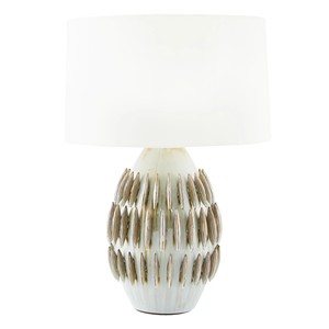 Lampe de table moderne rustique en céramique avec glaçure bleue et beige et accent doré |   Éclairage artisanal rustique pour hall d'hôtel et espaces haut de gamme - Product Image 5