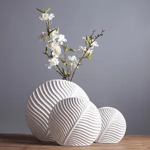 Atacado Nórdico Moderno Branco Fosco Folha Vaso Para Home Decor Seco Flor Arte Porcelana Decoração Para Casa Vaso De Cerâmica