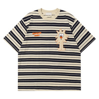 T-shirt rayé oversize pour homme, épaules tombantes, patch brodé, streetwear, manches courtes, col rond, tee-shirt graphique décontracté