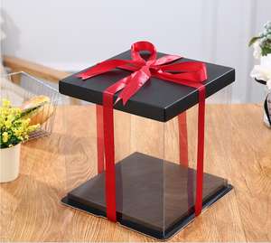 <span class=keywords><strong>2</strong></span> katmanlar için yüksek kaliteli kare temizle sınır siyah kapak kek kutusu düğün kek parti hediyeler doğum günü pastası için Dus Kue - Product Image 2