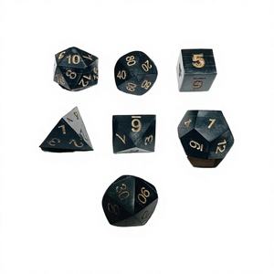 Handcrafted Engraved Eco-Friendly Black Gemstone Square Dice Set for <b>DND</b> RPG Tabletop <b>Games</b> with White Numbers and Storage Pouch - Product Image 1