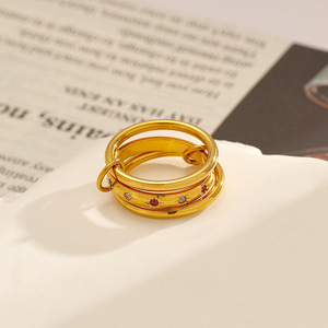 yunnique Gold Plated <b>Titanium</b> Steel <b>Ring</b> Geometric Shape Pave Setting Unisex Fashion Jewelry Gift - Product Image 1
