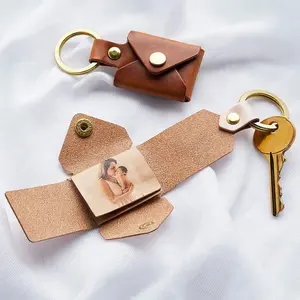 Personalized Mini Album Sublimation Blank Laser Engraved Keychains Vegetable Tanned Leather Key Holder With Your Photo