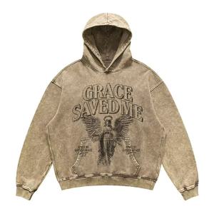 Felpa con cappuccio slavata Vintage <span class=keywords><strong>Rock</strong></span> Print 100% cotone ampia lavorata a maglia autunnale con stampa digitale traspirante - Product Image 3