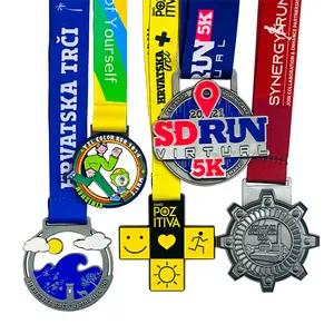 Madalyon üretimi maraton yarışı sonlandırıcı 5K koşu ödülü kurdele ile özel Metal spor madalyaları
