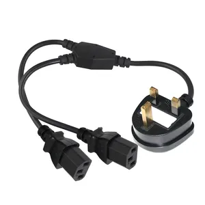 Hitam H05 1.0MM2 pengganti 2 in 1 UK 3pin steker laki-laki ke 2 X IEC C13 ketel ganda memimpin BS 2-outlet kabel power extension lead