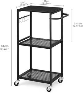 3-Tier Rolling Utility <b>Storage</b> <b>Cart</b> Wooden Top with Metal Frame Standing Type for Kitchen Living Room Bathroom Bag Food <b>Storage</b> - Product Image 3