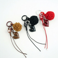 Porte-clés cœur pompon moelleux Y2K, perles cubiques, corde tressée, gland, sangle de téléphone, breloque de sac, pendentif de sac à dos, accessoire en peluche pour femme