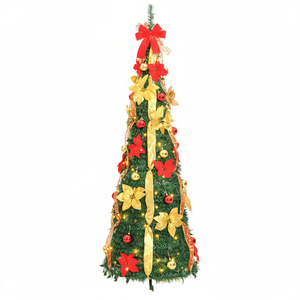 Sapin de Noël artificiel vert pliable de 70,9 pouces avec 150 lumières LED blanc chaud et base de support pour décoration intérieure - Product Image 1