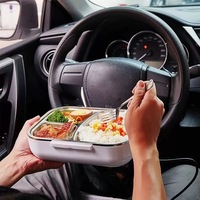 Chauffe-plat électrique 1,5 L en acier inoxydable, boîte chauffante portable pour déjeuner, transporteur de repas pour voiture, camion, bureau, conteneur isotherme