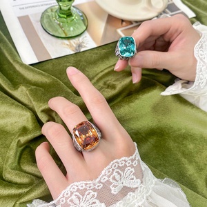 High Quality Jewelry Eco-friendly Copper Square Bezel Setting 15*20mm Colorful Cubic Zirconia <b>Adjustable</b> <b>Rings</b> for Retro Elegant - Product Image 6