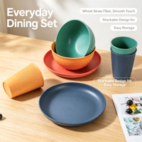 Ensemble de vaisselle réutilisable sans BPA en fibre de paille de blé, assiettes, bols, tasses pour la maison, le camping, la cuisine, la table