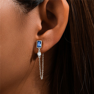 Boucles d'oreilles pendantes CANNER en argent sterling 925, zircon bleu rectangulaire simple, chaîne longue, plaqué or 18 carats pour femmes - Product Image 5