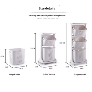 Cesto portaoggetti in plastica a doppio strato, ecologico e resistente, con ruote, design minimalista <span class=keywords><strong>per</strong></span> l'organizzazione di vestiti in <span class=keywords><strong>bagno</strong></span> - Product Image 3