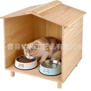 Casa de madera para mascotas, para gatos y perros, caja de alimentación para exteriores de madera maciza, impermeable, rectangular, tamaño pequeño, uso en las cuatro estaciones - Product Image 4