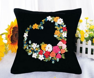 Cover with Floral Pattern Embroidered Throw <b>Pillow</b> DIY Handmade Embroidery Kit Canvas Cross Stitch Square Shape XIXI Brand - Product Image 3