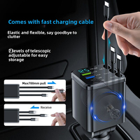 Cargador de Coche Retráctil USB 7 en 1 PD 180W de Carga Rápida Adaptador Tipo C con Cables para Teléfonos Móviles Celulares Relojes Inteligentes y Cámaras