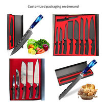 Ensemble de couteaux de cuisine personnalisés, 10 pièces, motif Damas, manche en résine, boîte cadeau personnalisée