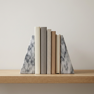 AK Brass White & Black Marble Decorative Bookends Set of 2 for <b>Desk</b> Shelf Home Office Library Decor Best Price Luxury Home Décor - Product Image 3