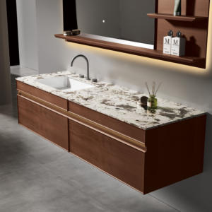 Luxury <strong>Chinese</strong> <strong>Style</strong> Wall-Mounted <strong>Bathroom</strong> Vanity Smart Mirror Waterproof Ceramic Countertop Solid Wood Vanities Lacquer Ceramic - Product Image 5