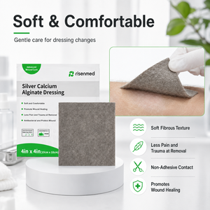 Risenmed Medical Wound Care Bacteriostatic Silver Alginate <strong>Dressing</strong> Sliver Calcium Alginate <strong>Hydrocollid</strong> <strong>Dressing</strong> - Product Image 3