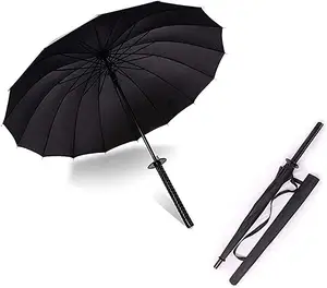 Paraplu Leverancier Promotionele Premium 23 Inch 16K Japanse Stijl Automatische Zwarte Koele Samurai Regen Katana Paraplu Te Koop