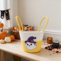 Panier de rangement rond en corde de coton tressée, motif elfe de dessin animé d'Halloween, pour bureau, organisateur de jouets et de collations, mignon pour la maison