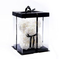 Ours en Roses Artificielles de 20 cm, Ours en Mousse, Cadeau Romantique et Créatif pour la Saint-Valentin, Anniversaire, Mariage, avec Boîte