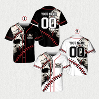 Maßgeschneidertes Baseball-Trikot Weißer Grundstoff mit Dunklem Totenkopf-Grafikdesign und Stickereien OEM POD Individueller Teamname und Nummer Herren-Oberteil
