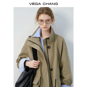 فيغا تشانغ كبير الحجم فائدة حافة التباين تفاصيل مقاومة للتجاعيد طويل معطف ثلاثي الأبعاد معطف الخندق - Product Image 1