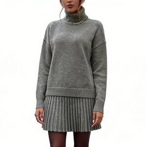 Women's 2 Piece <b>Knit</b> <b>Set</b> - Turtleneck Sweater & Pleated Mini Skirt Womens Clothes Womens <b>Sets</b> Fashion - Product Image 2